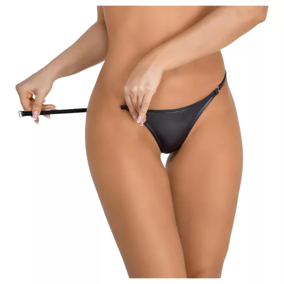 Noir - stringi damskie - połysk - czarne - L/XL