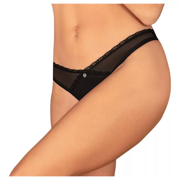 Obsessive - string otwarty - koronka - czarny - XL/XXL