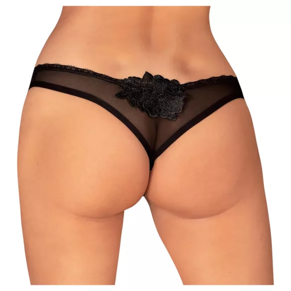 Obsessive - string otwarty - koronka - czarny - XL/XXL