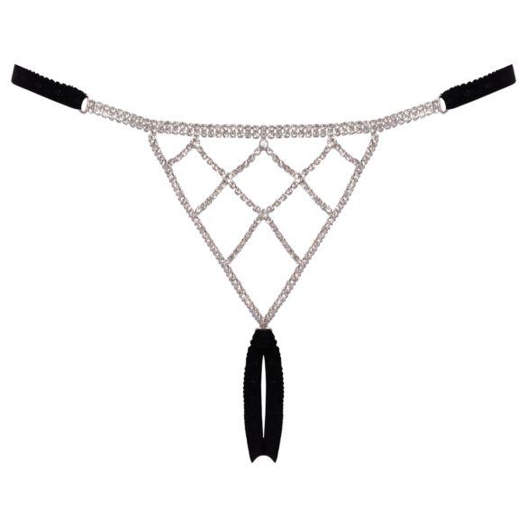 Cottelli - string otwarty - srebrna ozdoba - czarny (S-L)