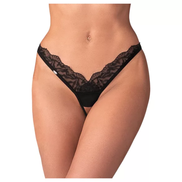 Obsessive - stringi koronkowe transparentne - czarne - 2XL/3XL