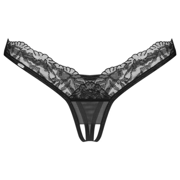 Obsessive - stringi koronkowe transparentne - czarne - 2XL/3XL