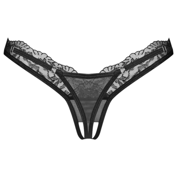 Obsessive - stringi koronkowe transparentne - czarne - 2XL/3XL