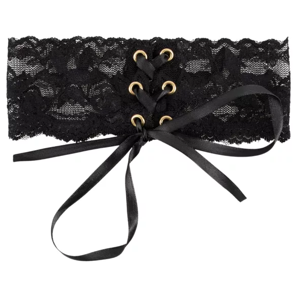 Cottelli - Szeroki, sznurowany koronkowy choker (czarny)