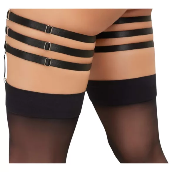 Cottelli - pas do pończoch imitacja skóry - czarny - L/XL