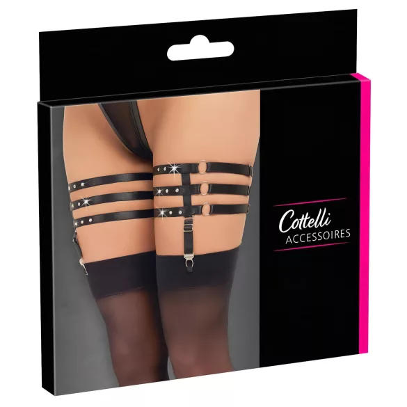 Cottelli - pas do pończoch imitacja skóry - czarny - L/XL