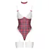 Cottelli - koronkowe body z motywem kratki - czerwone