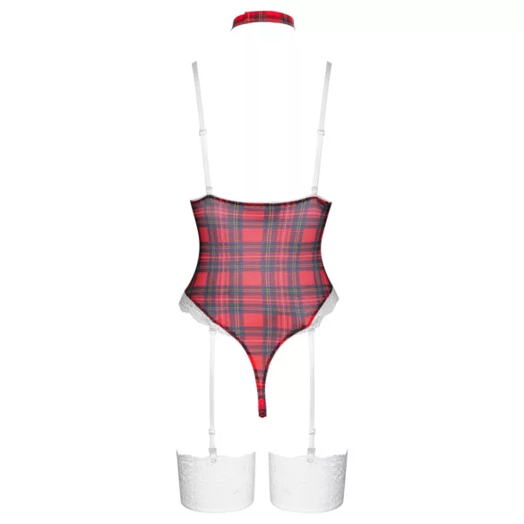 Cottelli - koronkowe body z motywem kratki - czerwone