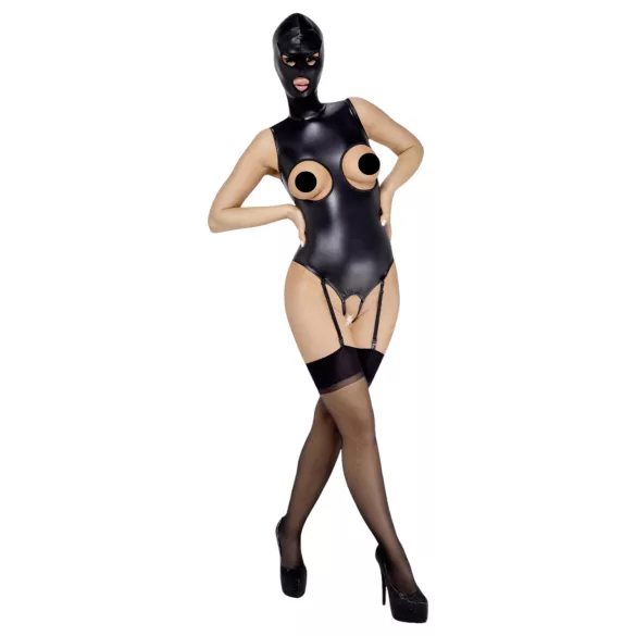 Bad Kitty - body otwarte kroki i piersi + maska na usta - czarne