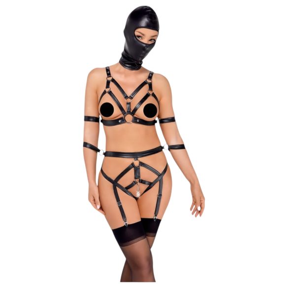Bad Kitty - zestaw uprzęży z maską (czarny) - S
