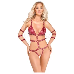 Bad Kitty - ćwiekowane body do bondage (czerwone) - M