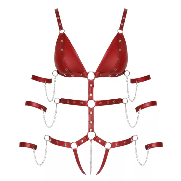 Bad Kitty - ćwiekowane body do bondage (czerwone) - M