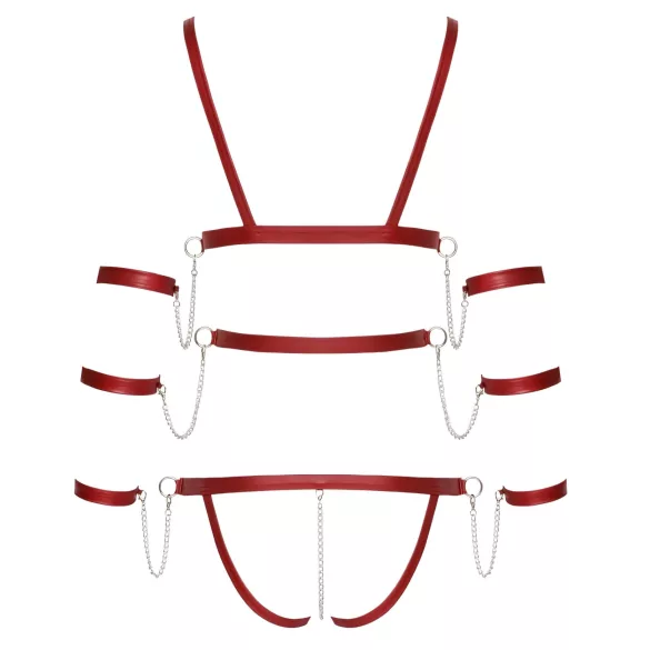Bad Kitty - ćwiekowane body do bondage (czerwone) - M