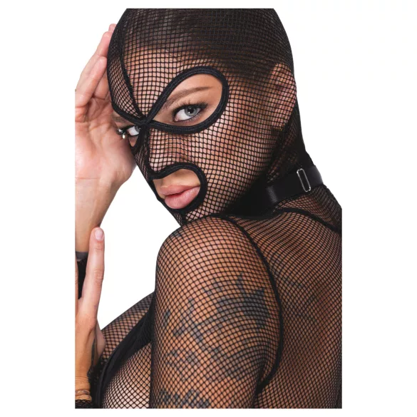 Bad Kitty - przezroczysty siateczkowy zestaw BDSM z biczem (czarny) - M
