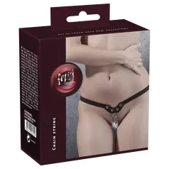 Fetysz - stringi z ćwiekami i łańcuszkami (czarne, S-L)