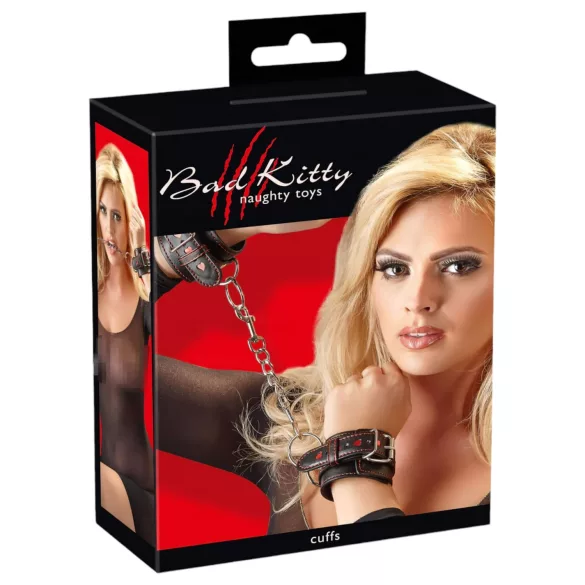 Bad Kitty - kajdanki z sercem - czarne