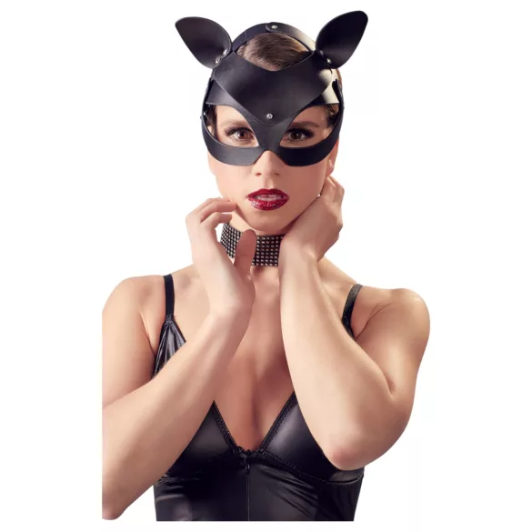 Bad Kitty - maska kotka z ekoskóry ze strasami - czarny S-L