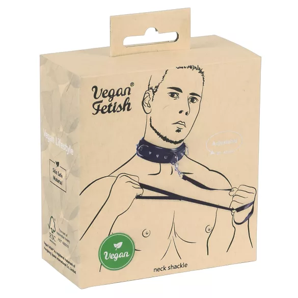 Vegan Fetish - obroża z ćwiekami i smycz - eco skóra czarna