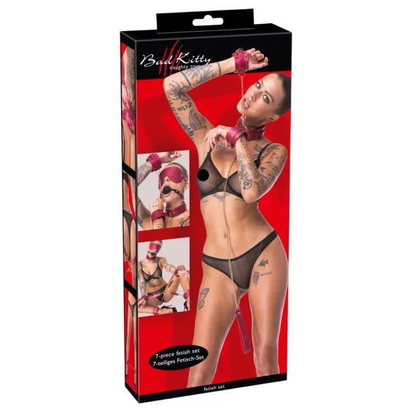 Bad Kitty - zestaw do bondage - 7 elementów - czerwony