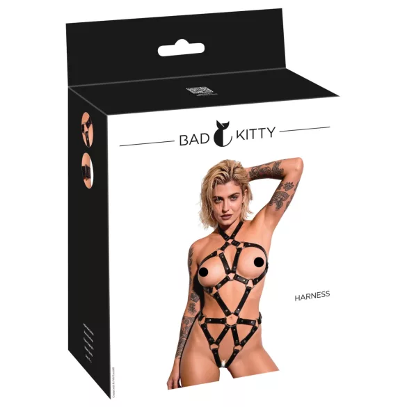 Bad Kitty - body z paskami z otwartym biustonoszem (czarne) - S-L
