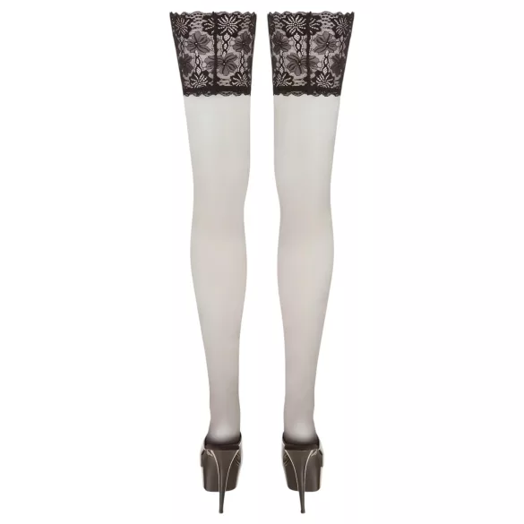 Cottelli Plus Size - czarne pończochy z koronką (15cm szer.)