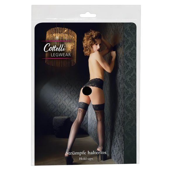 Cottelli - pasy do uda w kwiatowy wzór lilii (czarne) - 4