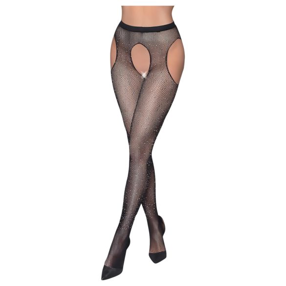 Cottelli Legwear - pończochy otwarte - błyszczące - czarne S-L