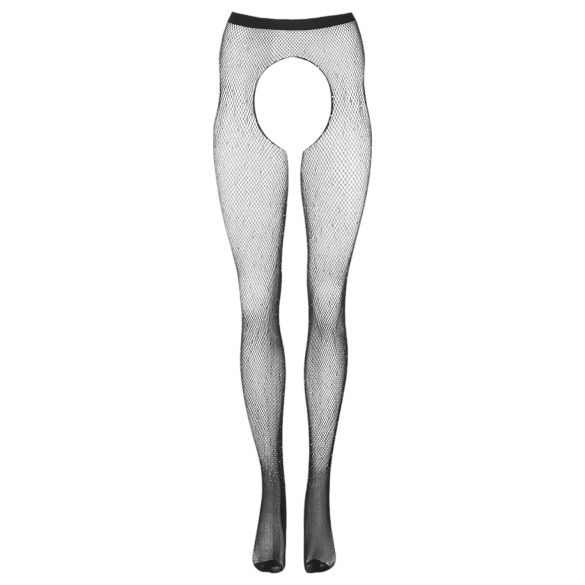 Cottelli Legwear - pończochy otwarte - błyszczące - czarne S-L