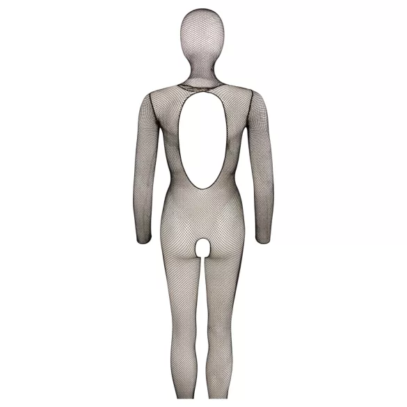Cottelli Fantasy - ażurowe body‑siatka z maską i otwartym krokiem (czarne) - S-L