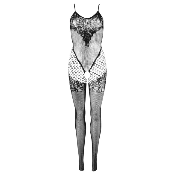 Cottelli Fantasy - siateczkowe body z pasem do pończoch i otwartym krokiem (czarne) - S-L
