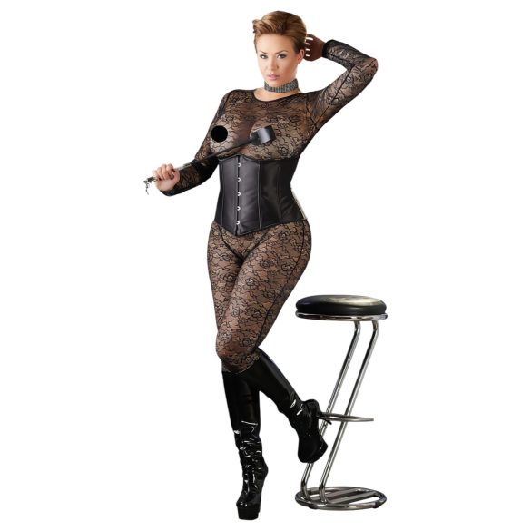 Cottelli Plus Size - gorset satynowy - czarny - 4XL