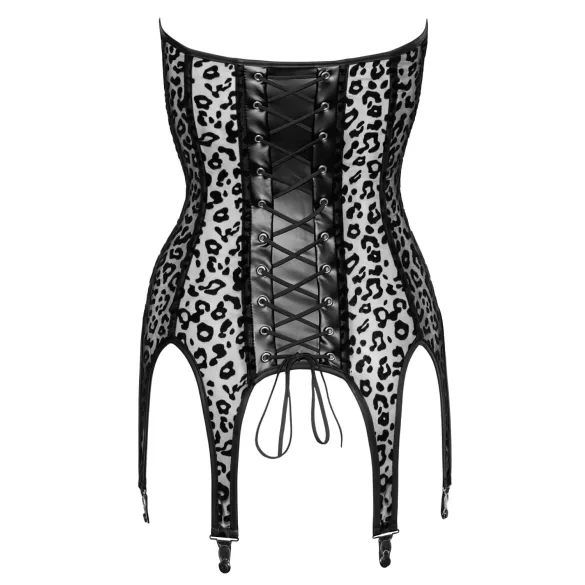 Noir - top z pasem do pończoch - wzór leopard - czarny - L