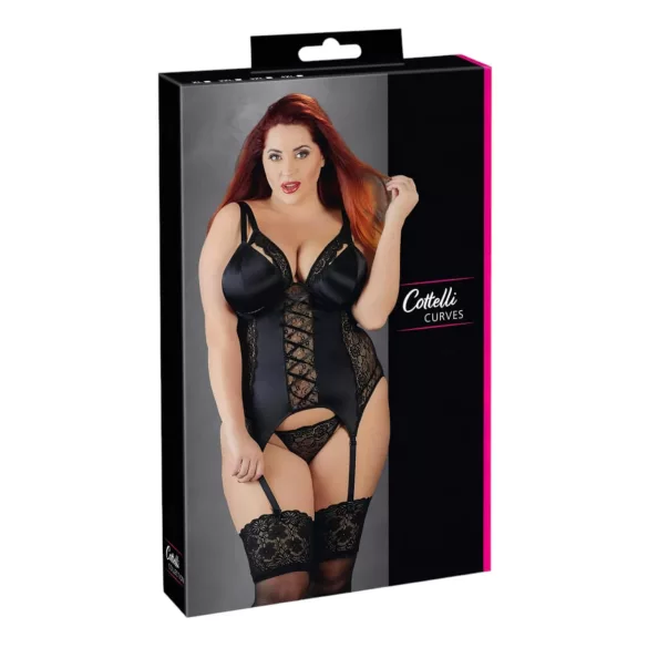 Cottelli Plus Size - uniwersalny top z pasem do pończoch (czarny)