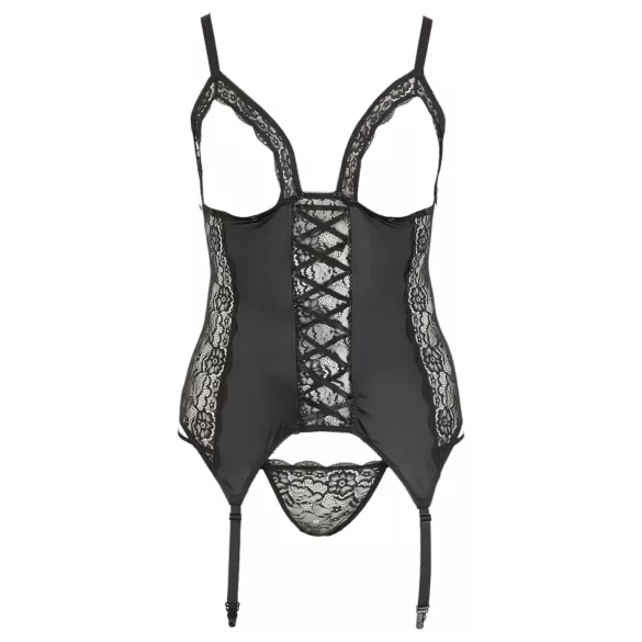 Cottelli Plus Size - uniwersalny top z pasem do pończoch (czarny)