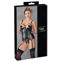   Cottelli Bondage - błyszczący, push-up top z kajdankami (czarny) - XL