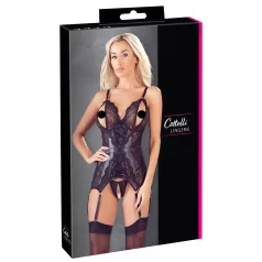   Cottelli - komplet erotyczny z koronki - otwarty top i stringi - czarny - M