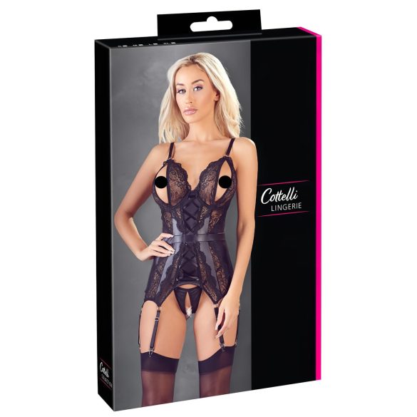 Cottelli - koronkowy otwarty top i stringi (czarne) - M