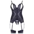 Cottelli - komplet erotyczny z koronki - otwarty top i stringi - czarny - XL