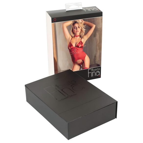 Abierta Fina - błyszczący top z łańcuszkiem i stringi (czerwony)