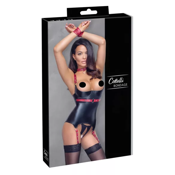 Cottelli Bondage - błyszczący biustonosz z obrożą - czarny