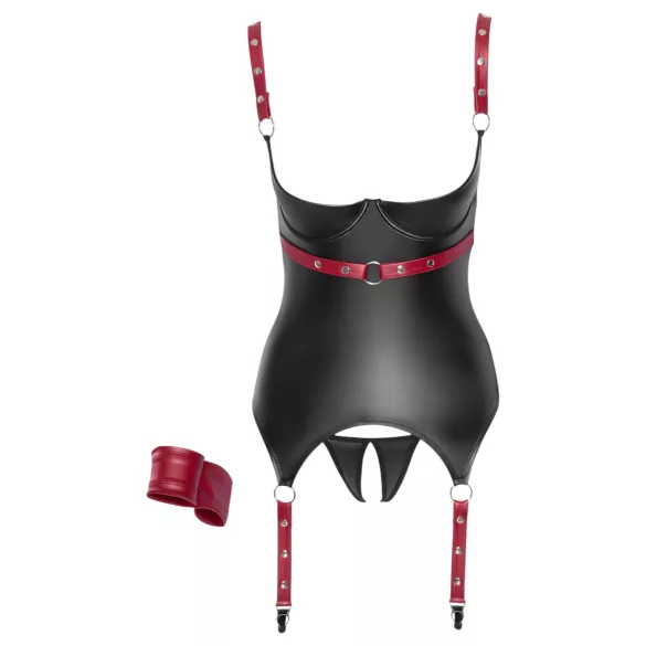 Cottelli Bondage - błyszczący biustonosz z obrożą - czarny - M