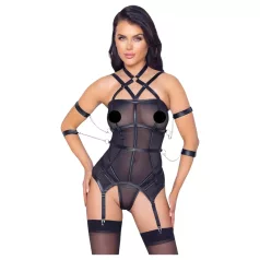 Cottelli Bondage - gorset, kajdanki i stringi (czarne) - M