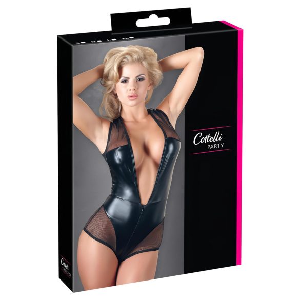 Cottelli - błyszczące czarne body siatkowe - L