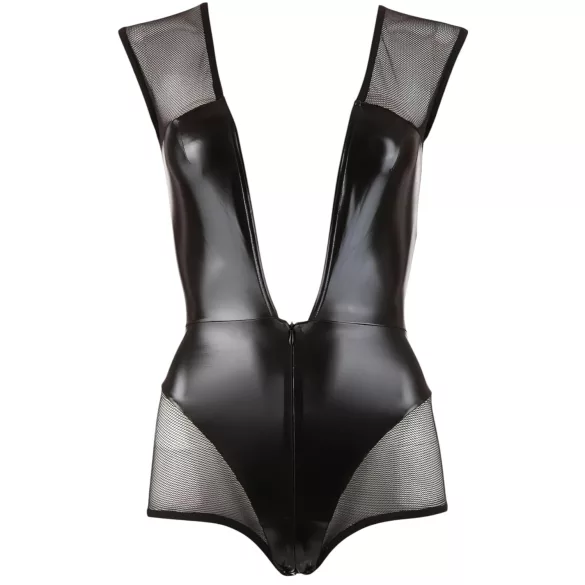 Cottelli - body z błyszczącej siateczki - czarne - XL