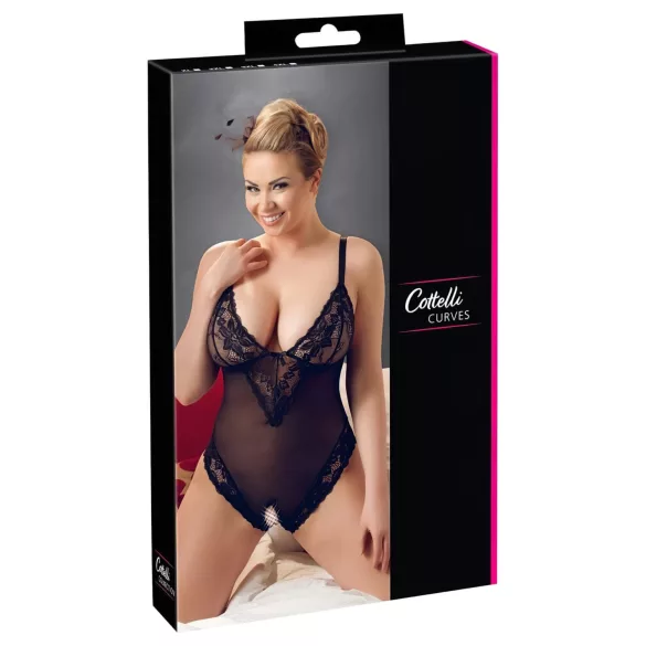 Cottelli Plus Size - body koronkowe - czarne - XXXL
