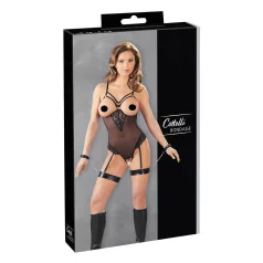   Cottelli Bondage - body z metalowymi pierścieniami i kajdanki na ręce - czarne - M