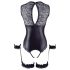Cottelli Bondage - błyszczące otwarte body i kajdanki (czarne) - XL