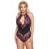 Cottelli Plus Size - body z kwiatowym wzorem - czarno-fioletowy