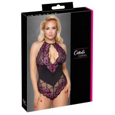   Cottelli Plus Size - body z kwiatowym wzorem - czarno-fioletowy - 2XL