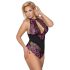 Cottelli Plus Size - body z kwiatowym wzorem - czarno-fioletowy - 3XL